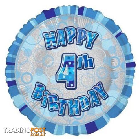 Glitz Blue 4th Birthday Round 45cm (18) Foil Balloon Packaged - 011179556489