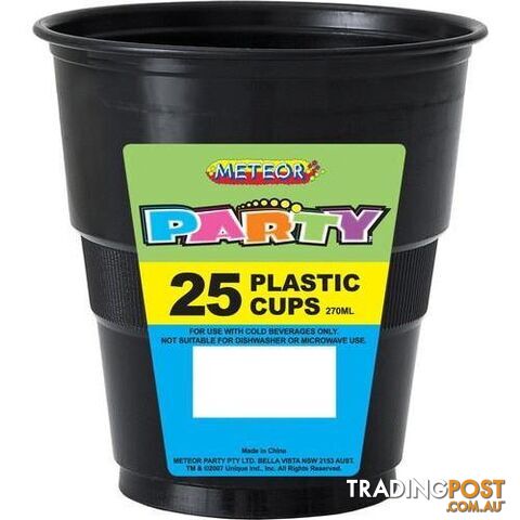 Midnight Black 25 x 270ml (9oz) Plastic Cups - 9311965300984