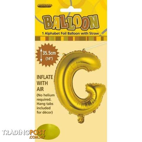 Gold G Alphabet Foil Balloon 35cm (14) - 9311965446569