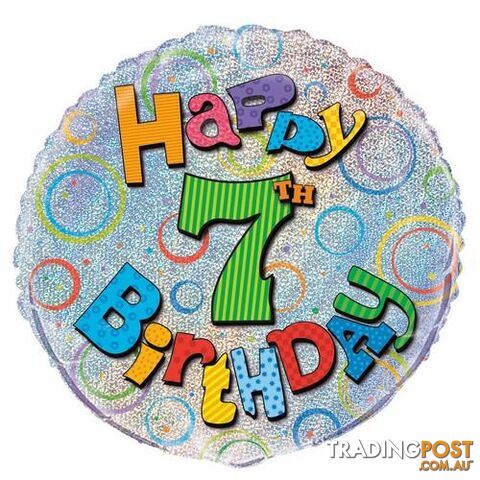 7th Birthday 45cm (18) Foil Prismatic Balloons Packaged - 011179554973