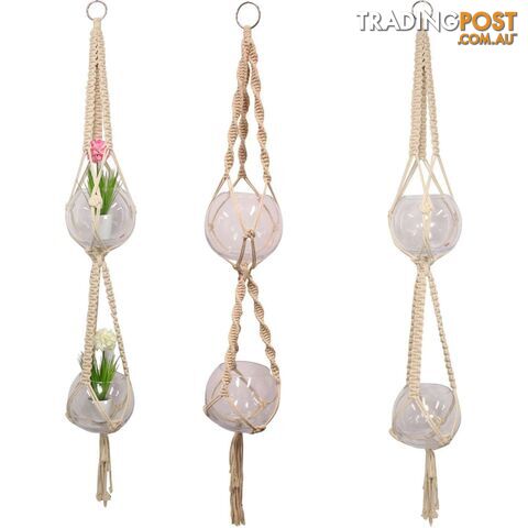 Hanging Double Glass Bowl Macrame Pot Holder (Includes Glass Bowls) 2 Assorted 140cm - 9319844580830