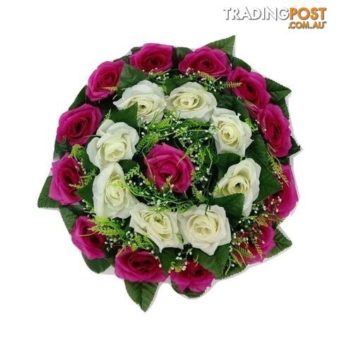 Artificial Flowers Wreath White & Dark Pink Lge 35cm - 800326
