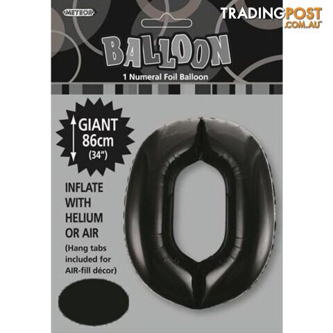 Black 0 Numeral Foil Balloon 86cm (34) - 9311965483007