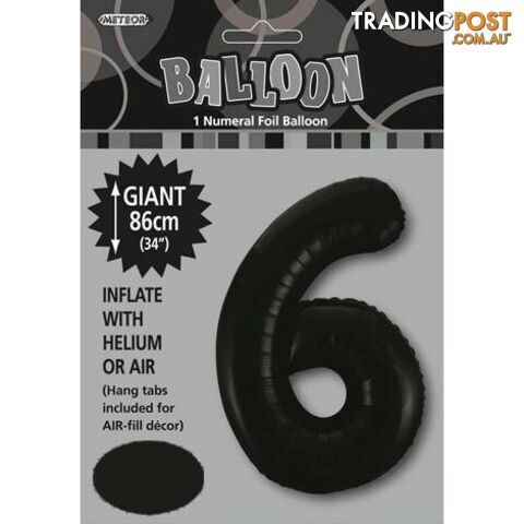 Black 6 Numeral Foil Balloon 86cm (34) - 9311965483069