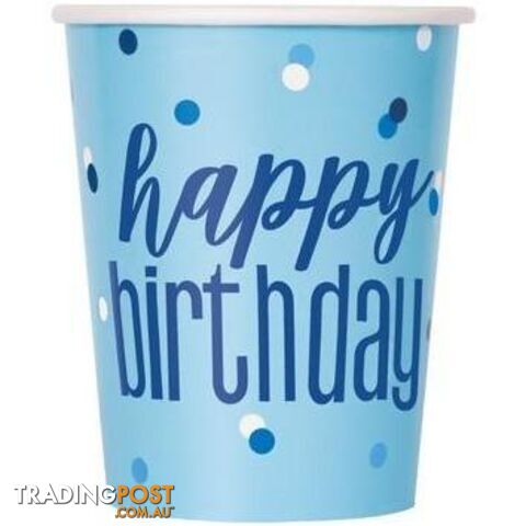 Blue Happy Birthday 8 x 270mL (9oz) Paper Cups - 011179835980