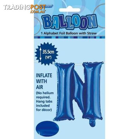 Royal Blue N Alphabet Foil Balloon 35cm (14) - 9311965447238