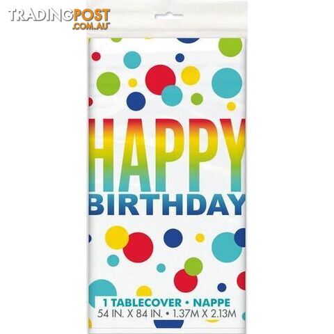 Rainbow Spots Birthday Printed Tablecover 137cm X 213cm (54 X 84) -...