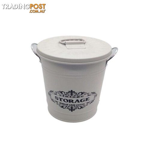 Round Bucket with Lid Cream 17x17cm High - 800621