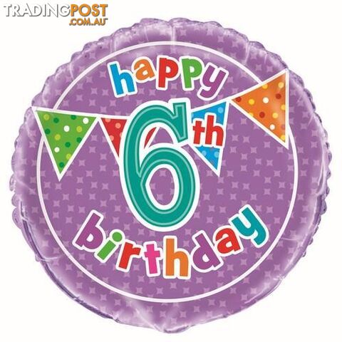 Polka Dot Happy 6th Birthday 45cm (18) Foil Balloon Packaged - 011179515691