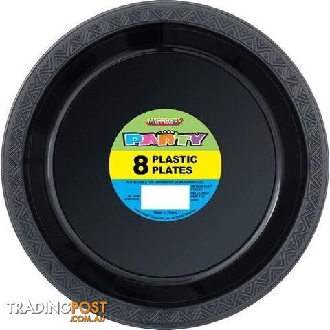 Midnight Black 8 x 23cm (9) Plastic Plates - 9311965320821