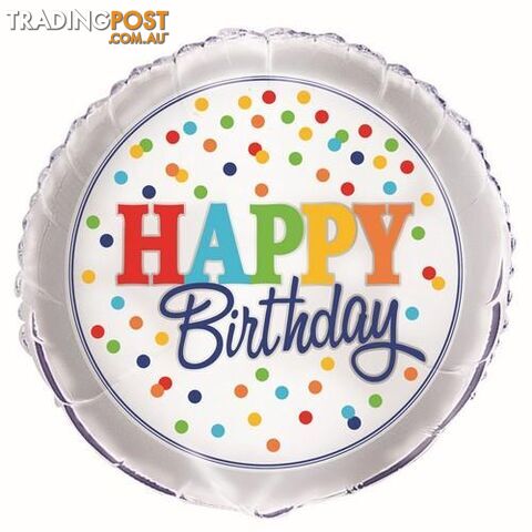 Rainbow Polka Dot Happy Birthday 45cm (18) Foil Balloon Packaged - 011179582679