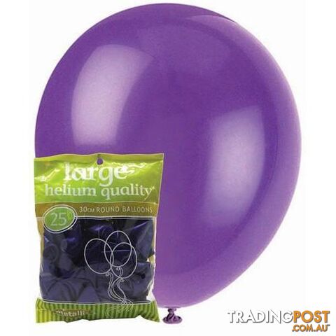 Purple - 25 x 30cm (12) Metallic Balloons - 9311965025610