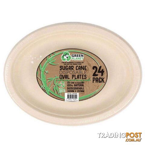 Sugar Cane Party Disposable Oval Plates 24 Pack - 9328644053994