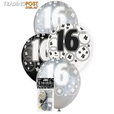 Glitz Black 6 x 30cm (12) Latex Balloons - 16 - 011179808915
