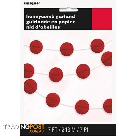 Honeycomb Ball Garland 2.13m (7) - Ruby Red - 011179633739