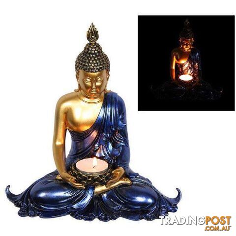 Gold and Blue Buddha Candle Holder 21cm - 9319844633086
