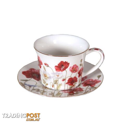 Poppies Flower on White Cup Saucer Set 250cc - 9342816080069