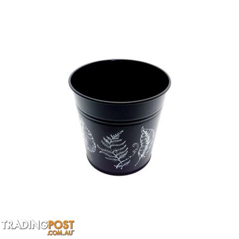 Round Pot Leaf Print Black 10.5cm - 800575
