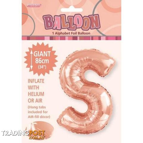 Rose Gold S Alphabet Foil Balloon 86cm (34) - 9311965429388