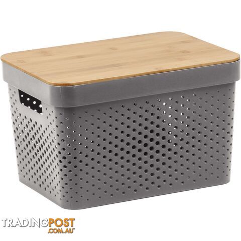 Infinity Plastic Storage Basket with Bamboo Lid - 15L Grey - 800120