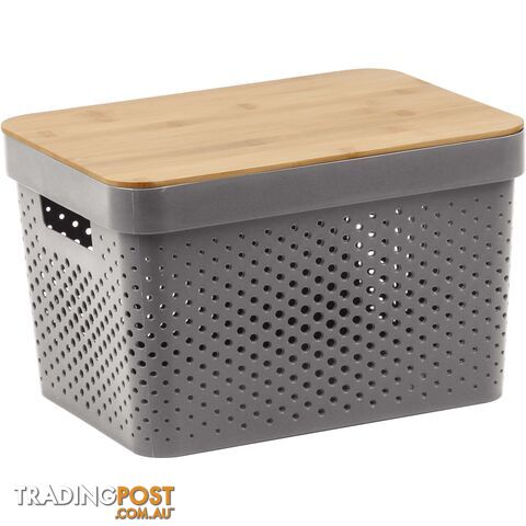 Infinity Plastic Storage Basket with Bamboo Lid - 15L Grey - 800120