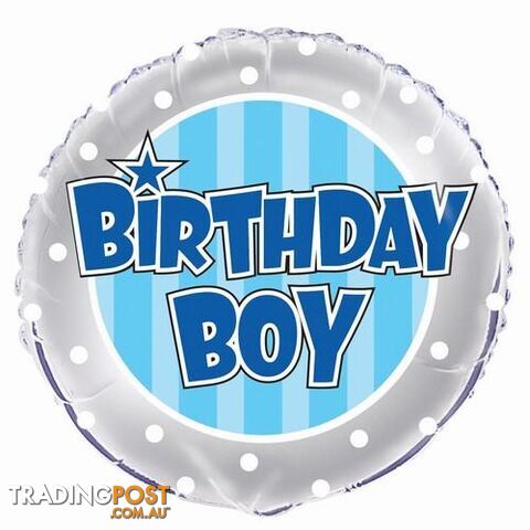 Blue Stripe Birthday Boy 45cm (18) Foil Balloon Packaged - 011179566778