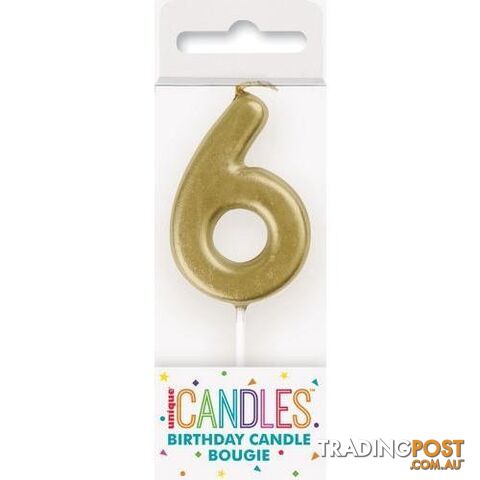 Mini Gold Numeral Pick Candles - 6 - 011179199563