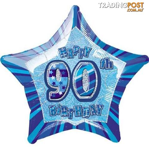 Glitz Blue 90th Birithday Star 50cm (20) Foil Balloon Packaged - 011179553907