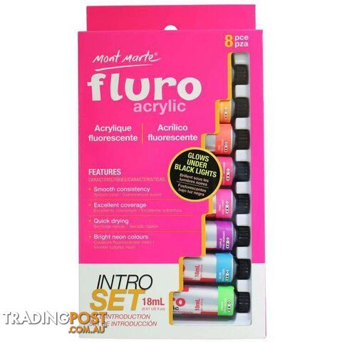Fluro Acrylic Paint Intro Set 8 Piece - 9328577034770