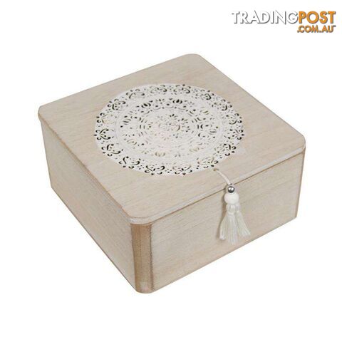 Square Mandala Box with Tassle 16cm - White - 800264