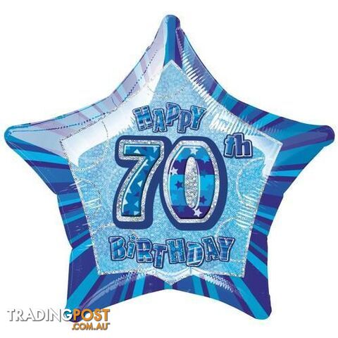 Glitz Blue 70th Birthday Star 50cm (20) Foil Balloon Packaged - 011179551392