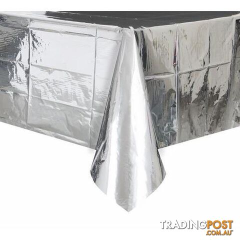 Metallic Silver Plastic Tablecover Rectangle 137cm x 274cm (54 x 108) - 011179504107
