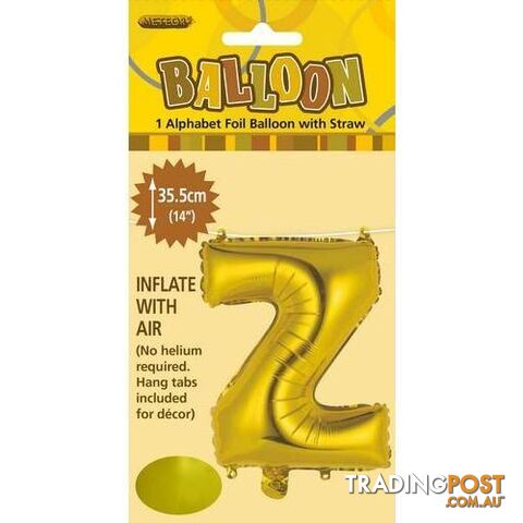 Gold Z Alphabet Foil Balloon 35cm (14) - 9311965446750