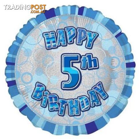Glitz Blue 5th Birthday Round 45cm (18) Foil Balloon Packaged - 011179556496