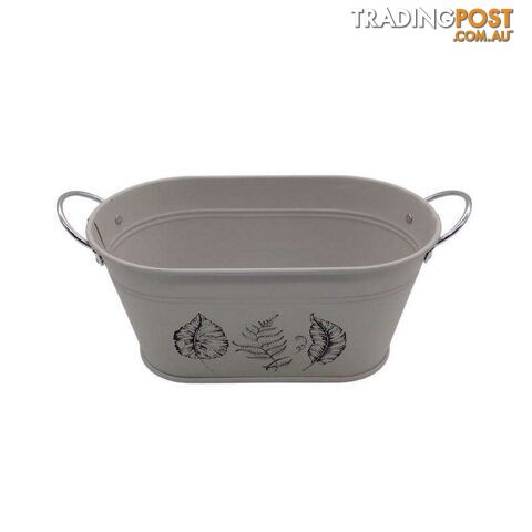 Oval Tub With Handles Leaf Print Cream 13x22.5x10.5cm High - 800598