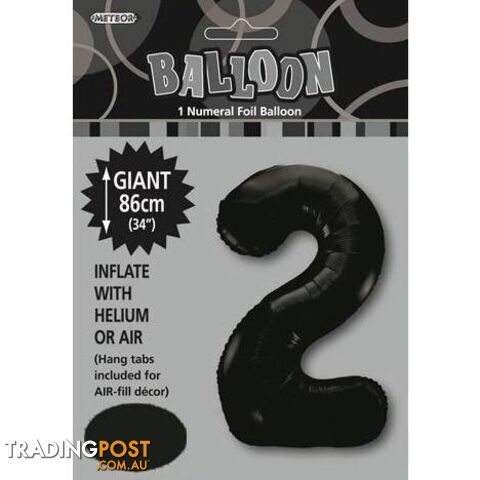 Black 2 Numeral Foil Balloon 86cm (34) - 9311965483021