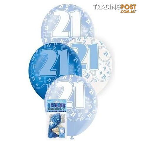 Glitz Blue 6 x 30cm (12) Latex Balloons - 21 - 011179808830
