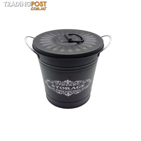 Round Bucket with Lid Black 19x19cm High - 800622