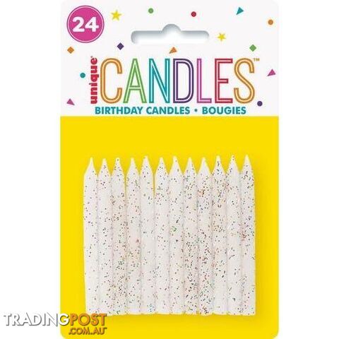 24 White With Glitter Spiral Candles - 011179199747