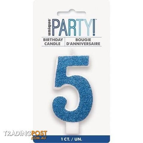 Numeral Candle 5 - Glitter Blue - 011179842650