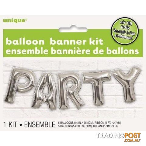 Party Silver 35.5cm (14) Foil Letter Balloon Kit - 011179536818