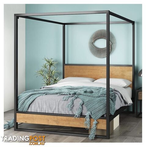 Powder Coated Sturdy 4 Post Queen Bed Frame Only