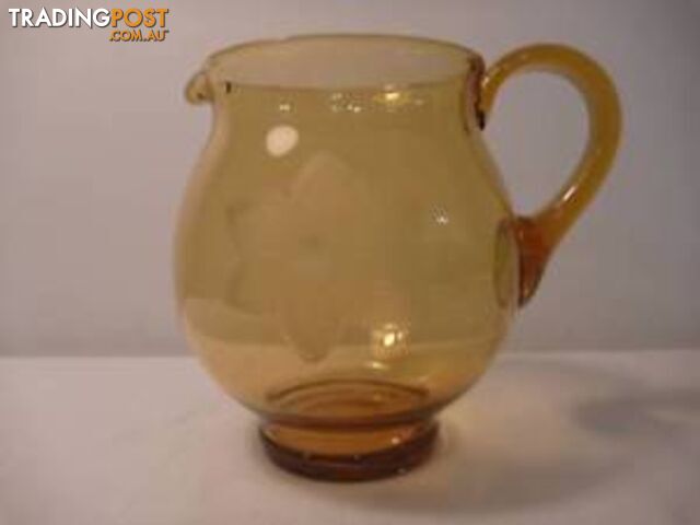 Amber Glass Jug with etched flowers