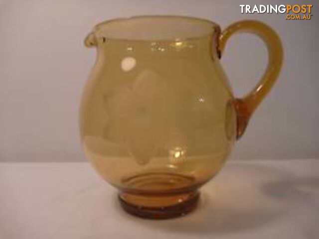 Amber Glass Jug with etched flowers
