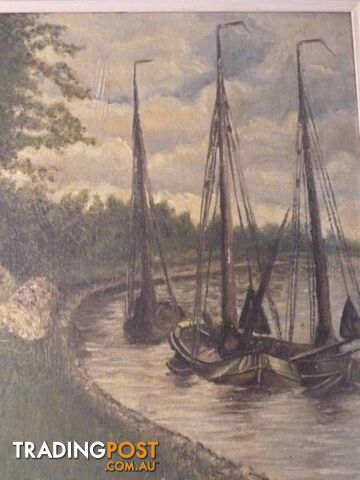 Yachts on river ,original oil on board ***NOW 20% OFF ****