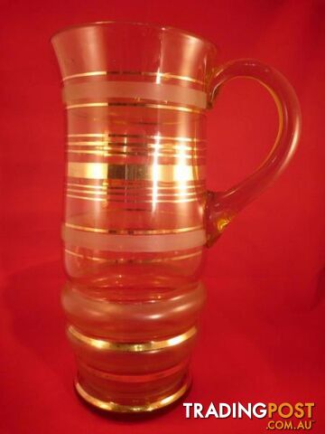 vintage golden ringed jug and 5 glasses - photo 2 of 7