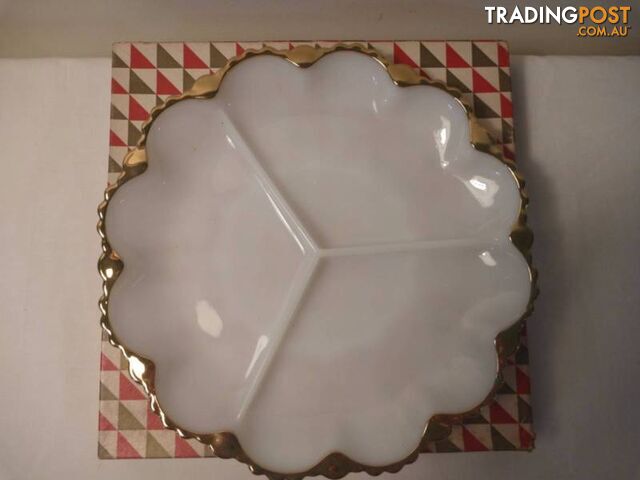 Milk Glass Divided Dish with gold edging - photo 2 of 7
