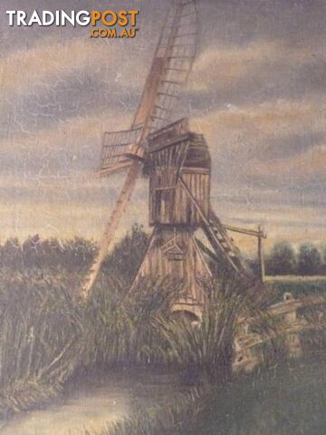 Old wooden windmill original oil on board ***NOW 20% OFF ***