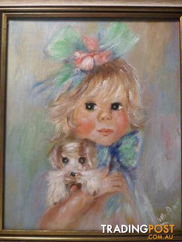 Small girl with dog, original oil , signed Lilli**NOW 20% OFF** - photo 2 of 4