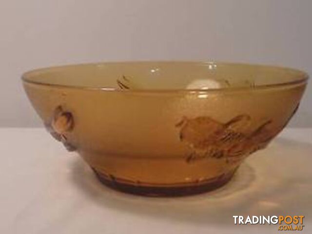 Amber Glass bowl with embossed fish